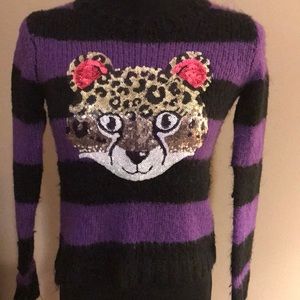 Justice girls black and purple sweater w/leopard
